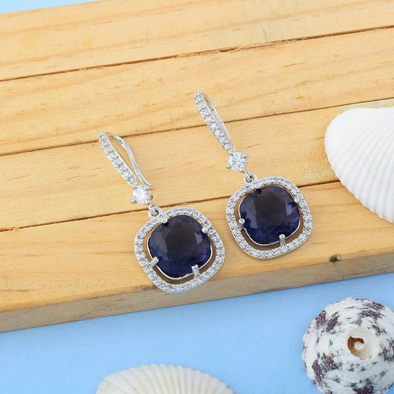 Purple Stone American Diamond Danglers